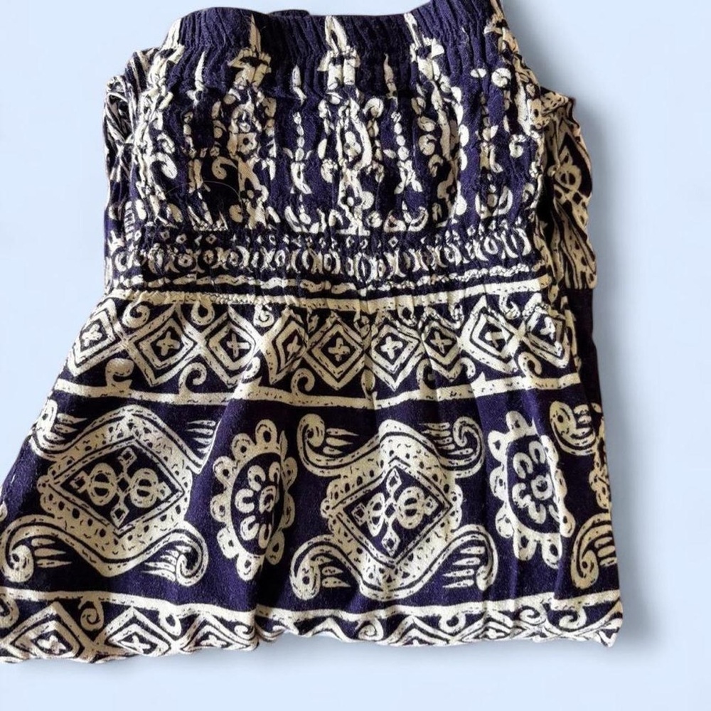 Navy and Cream Printed Strapless Sundress